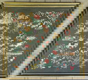 Beautiful LARGE Antique Framed Sampler 28 x 27.5