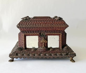 Painted Tramp Art Box w Inset Mirrors Grand Design