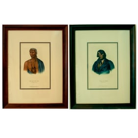 McKenney & Hall Native American Hand Colored Lithographs Delaware & Sioux Chiefs set of 2