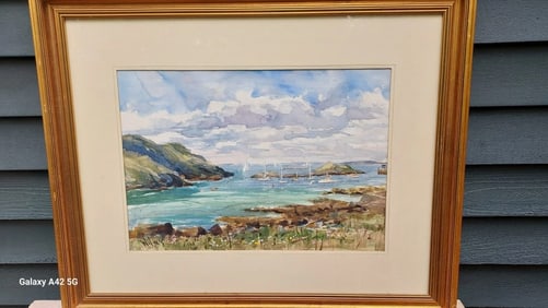 Fred Wiley (1916-2010) Maine Harbor Listed Artist Mohegan Island 1986