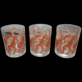Vintage Tastesetter Giraffe Safari Double Old Fashioned Cocktail Glasses