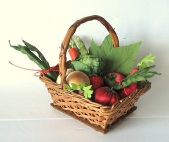 Group of vintage miniature fabric vegetables.