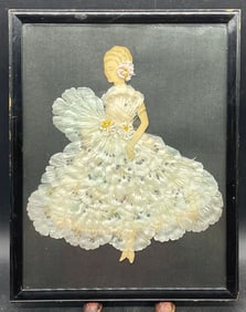 1920'S RIBBON ART PAPER DOLL VICTORIAN GIRL DRESSED BOUQUET FRAMED