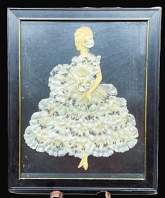 1920'S RIBBON ART PAPER DOLL VICTORIAN GIRL DRESSED BOUQUET FRAMED