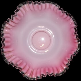 Fenton Peach Blow Silver Crest 11” Brides Bowl Ruffled Pink Basket 1940s