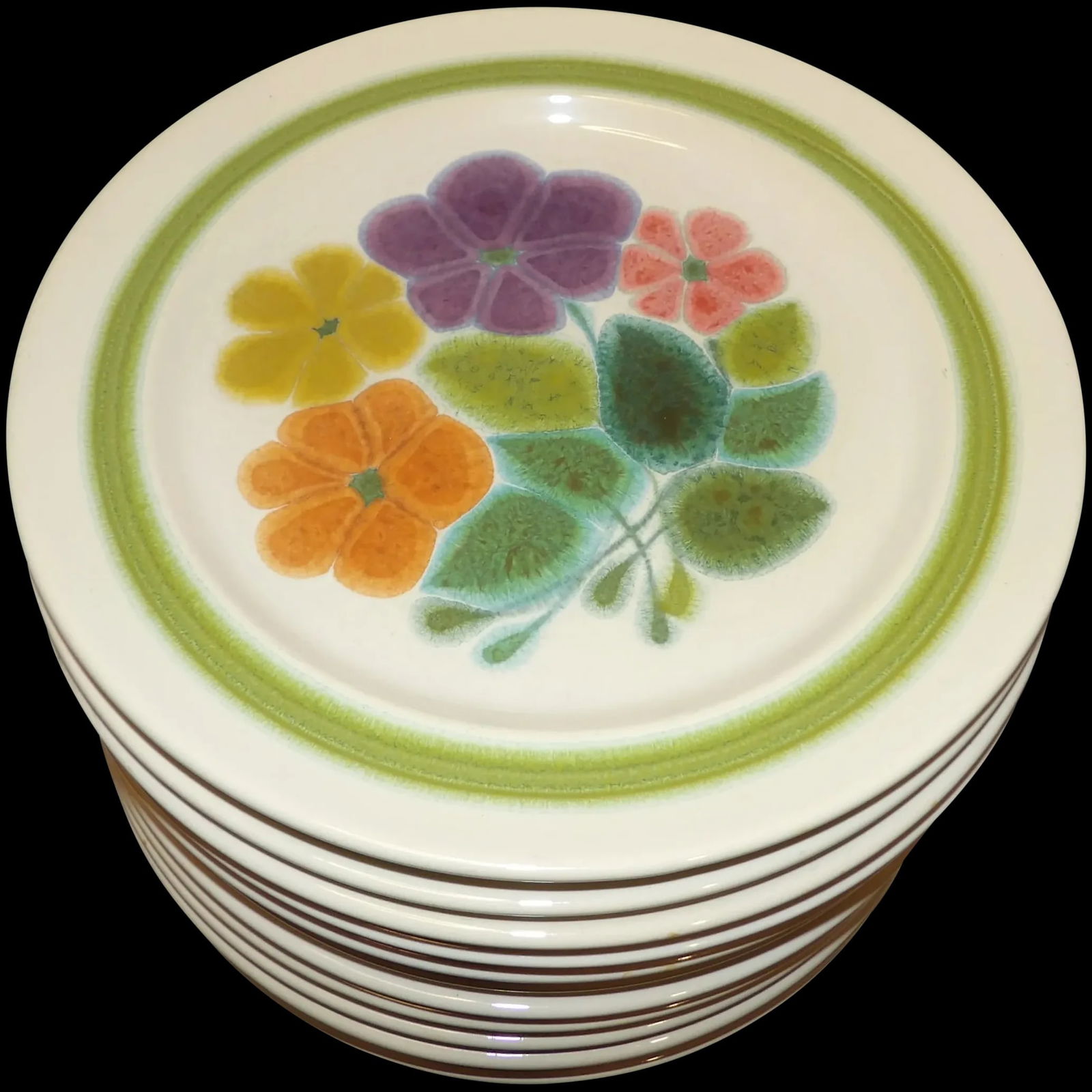 12 Floral 10 ½” Dinner Plates (85-71) by Franciscan Discontinued. Actual: 1971 –: These 12 Floral 10 ½” Dinner Plates (85-71) by Franciscan Discontinued. Actual: 1971 – 1977 are in excellent shape. NO chips, cracks, or utensil scar marks. Oven safe and Color Fast.