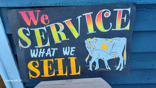 1950 hand painted sign On Board. Cow Diary Service Graphics