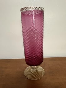 Murano Glass Cranberry / Gold Dust Swirl Vase