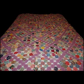 Vintage Yo-Yo Quilt Coverlet Queen Size