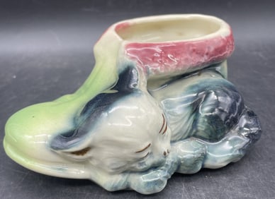 Vintage Planter Cat Kitten Sleeping by Shoe