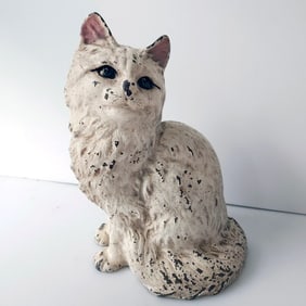 Hubley Cast Iron Sitting Persian Cat Doorstop Circa 1900