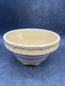 McCoy YellowwarePink & Blue Bands Mixing Bowl Banded Yellow Ware