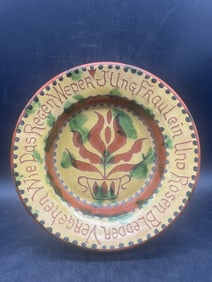 James C Seagreaves JCS Folk Art Tulip Dish Bowl Redware