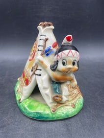 VINTAGE 1950's CERAMIC INCENSE BURNER SMOKER ASHTRAY INDIAN BOY TEEPEE
