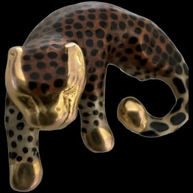 14K Gold Spotted Panther Leopard Cheetah Enamel Slide Pendant Statement