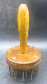 Antique Shaker Biscuit Cracker Pricker Lovely Hand Turned Wood Iron Prickers