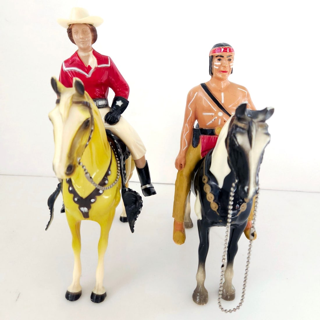 1950’s Hartland Hard Plastic Action Figures: Red Rider Cowgirl & Breyer Native America with: Title: 1950’s Hartland Hard Plastic Action Figures: Red Rider Cowgirl & Breyer Native America with Horse Description: 1950’s Hartland Hard Plastic Action Figures: Red Rider Cowgirl & Breyer Native