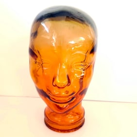 Vintage Amber Colored Glass Head Mannequin Wig Display Made in Spain