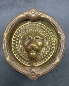 SOLID BRASS Virginia Metalcrafters LION & WREATH Heavy Door Knocker