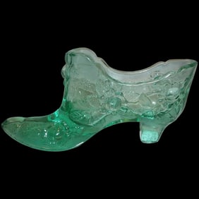 Fenton Sea Mist Green Cabbage Rose Glass Shoes