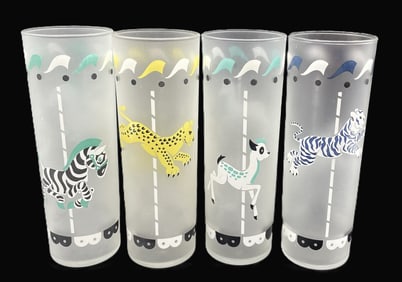 4 VINTAGE LIBBEY CAROUSEL FROSTED TOM COLLINS GLASSES