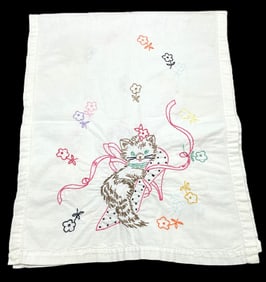 Vintage Hand Embroidered~Kitty Cat~Table Runner
