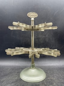 Vintage STANDARD 2-Tier 14 Rubber Ink Stamp Holder Carousel Turnstile Spinner