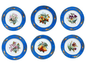 Paris Porcelain Botanical & Fruit-decorated Dessert Plates Circa 1850.