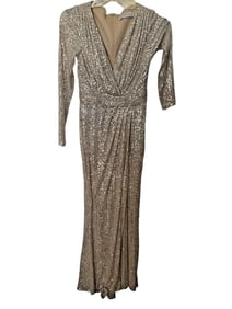Ieena for Mac Duggal champaign Sequin V-Neck Gown Size 4