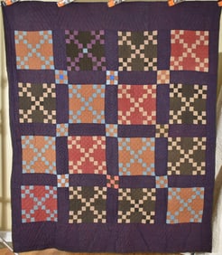 Wool Double Nine Patch Quilt c. 1900