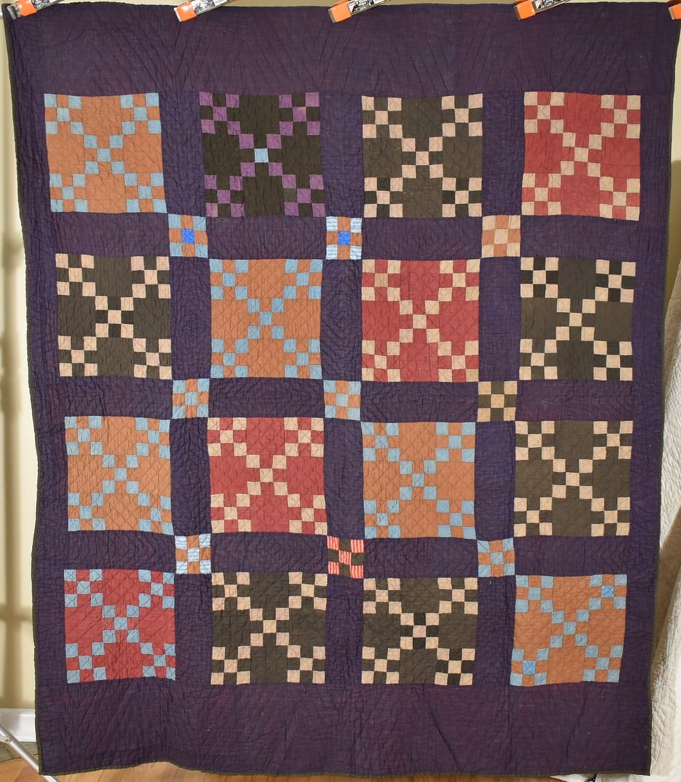 Wool Double Nine Patch Quilt c. 1900 (1 of 9)