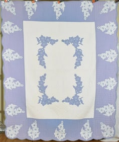 30's Blue & White Gladiola Applique Quilt