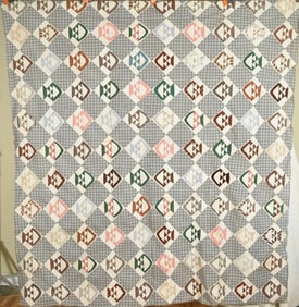 1870's Baskets Quilt Top, Small Scale