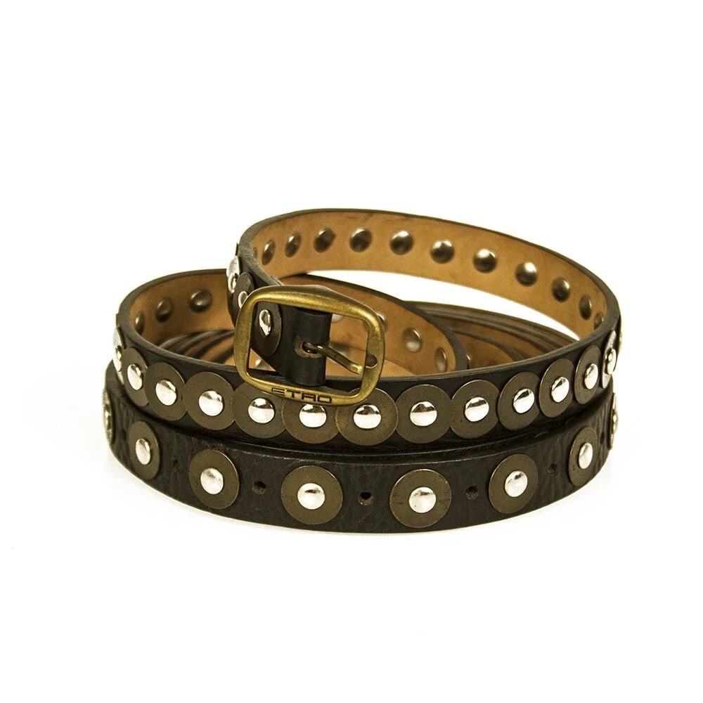 ETRO Woman's Black Leather Studded Extra Long Triple Thin Skinny Belt 100 / 40: DSquared2 Woman's Brown & Oval Red Enamel Gold tone Leather Belt 99cm 72TP092 ETRO Woman's Black Leather Studded Extra Long Triple Thin Skinny Belt 100 / 40 This highly impressive belt is crafted from
