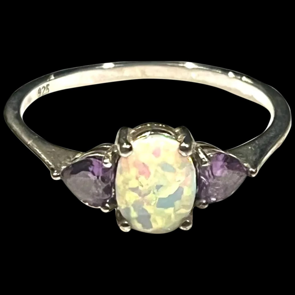 Vintage Sterling Silver Opal and Amethyst Ring (1 of 6)