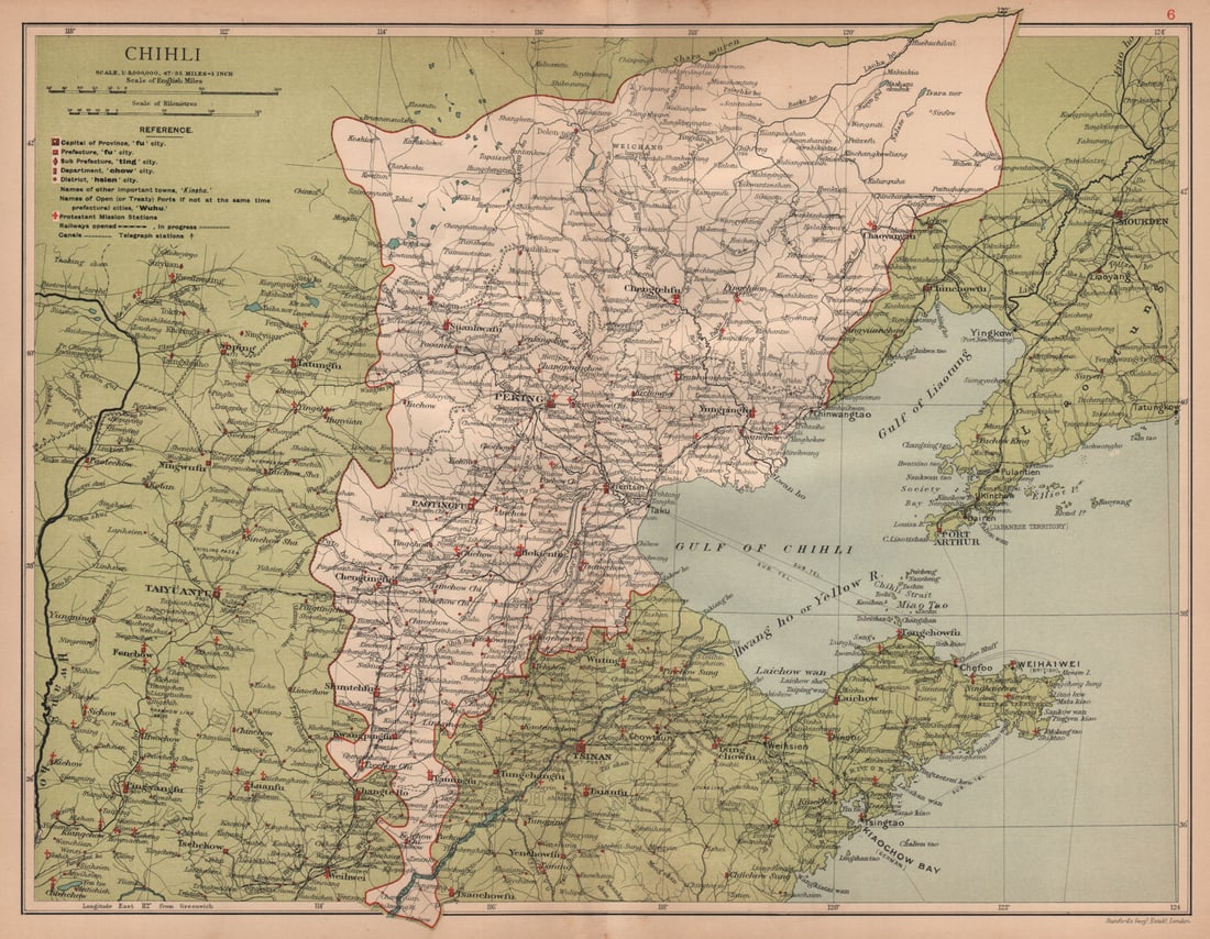 Chihli (Hebei) China province map. Peking/Beijing Tientsin/Tianjin STANFORD 1908 (1 of 1)