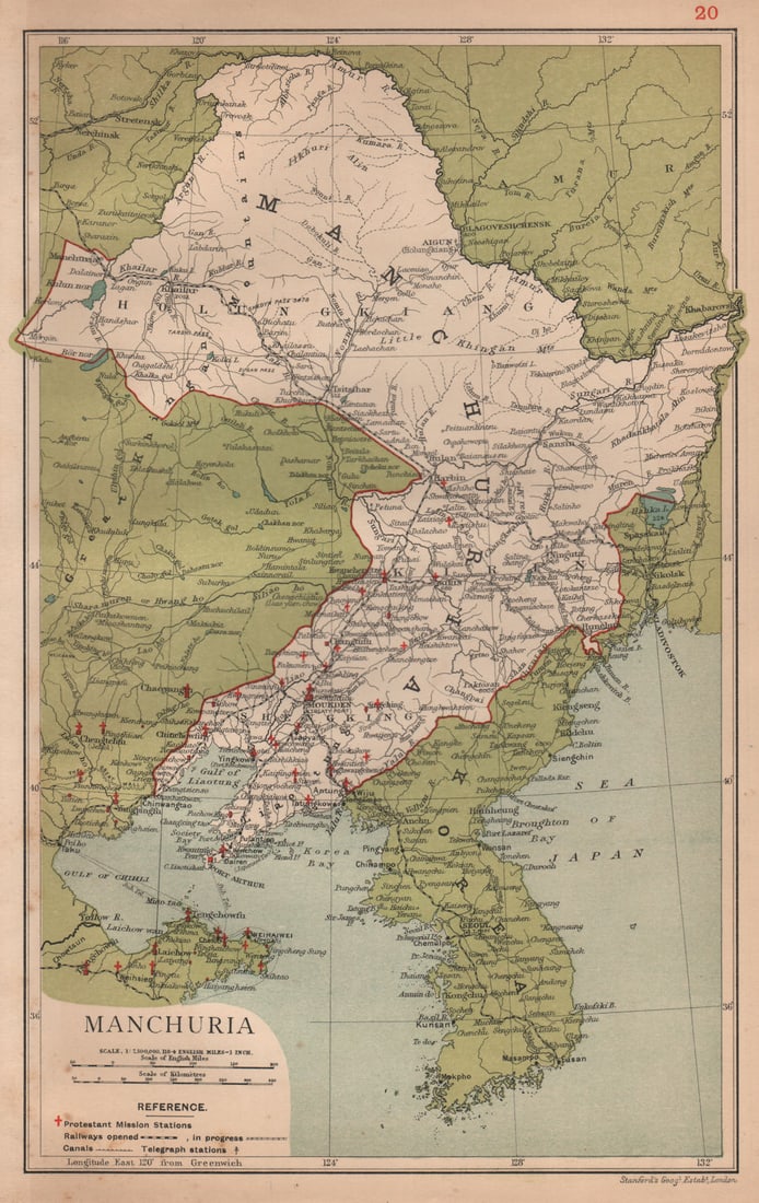 Manchuria (Liaoning, Jilin & Heilongjiang) China province map. STANFORD 1908 (1 of 1)