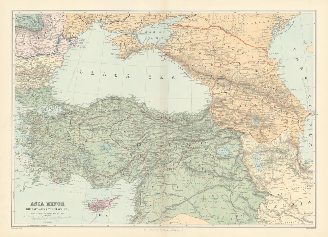 Asia Minor Caucasus & Black Sea. Turkey Syria Georgia Armenia. STANFORD 1896 map (1 of 1)