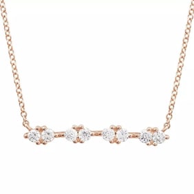 Diamond Cluster Bar Pendant Necklace 14K Pink Rose Gold, Adjustable .35 CTW