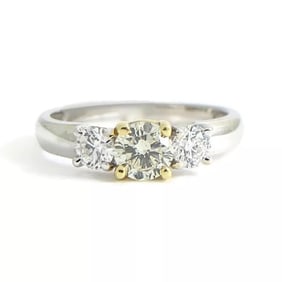 Round 3-Stone Light Yellow Diamond Engagement Ring 18K White Yellow Gold .70 CTW