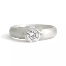 Round Wide Bezel Solitaire Diamond Engagement Ring Satin Platinum .40 CT