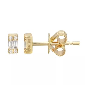 Baguette Round Diamond Cluster Stud Earrings 14K Yellow Gold .15 CTW