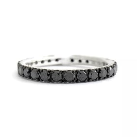 Black Diamond Eternity Band Ring 18K Black White Gold, 1.04 CTW, Size 6, 2.03 Gr