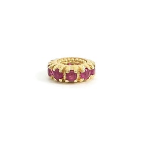 Ruby Wheel Slider Bead Necklace Pendant Bracelet Charm 14K Yellow Gold, 1.18 Gr