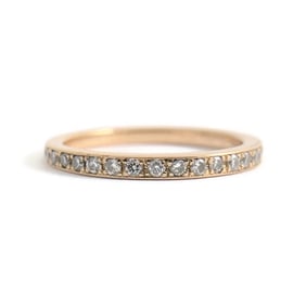 Thin Pave Diamond Wedding Band Ring 18K Pink Rose Gold .27 CTW