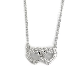 Long Double Heart Pendant Necklace 14K White Gold, 32 Inches, 2.08 Grams