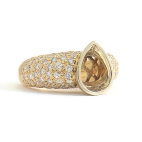Pave Diamond Pear Bezel Engagement Ring Setting Mounting 14K Yellow Gold 10.22 G