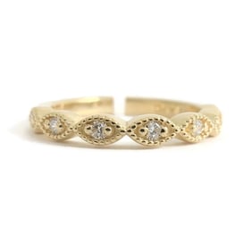 Marquise Milgrain Diamond Ring Wedding Band 14K Yellow Gold, .18 CTW, 3.15 Grams