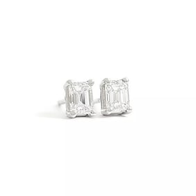 Emerald Cut Diamond Stud Earrings 14K White Gold, .51 CTW