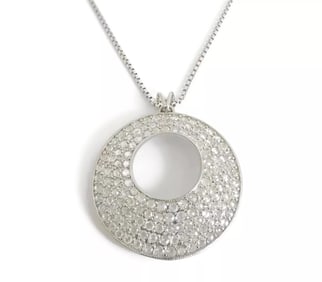 Italian Rose Cut Diamond Open Circle Pendant Necklace 18K White Gold, 3.06 CTW